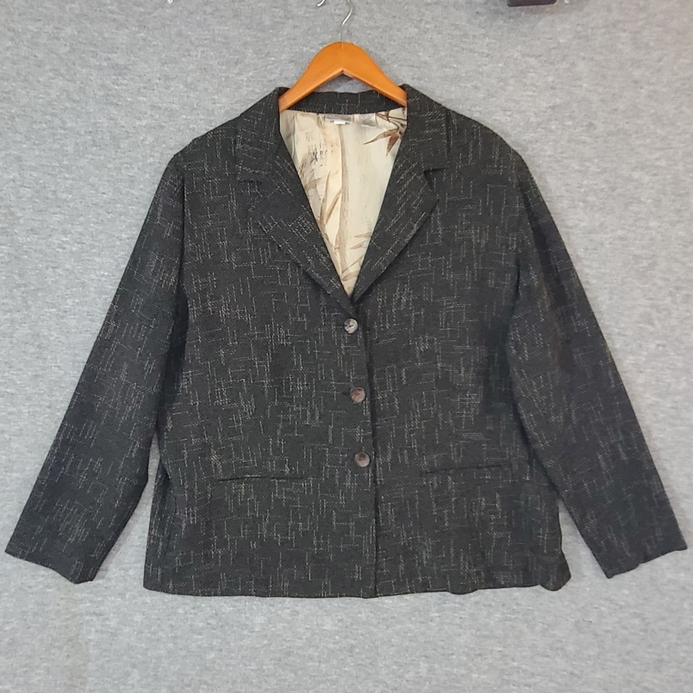 Chico's 3 Button Silk Lined Blazer Jacket Brown Tweed Lg